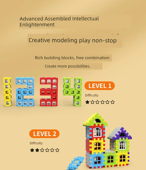 Çocuklar için Ev Yapı Blokları - 228 Parça - Saklama Kutulu - 55 Pencere Parçalı - Resim 10