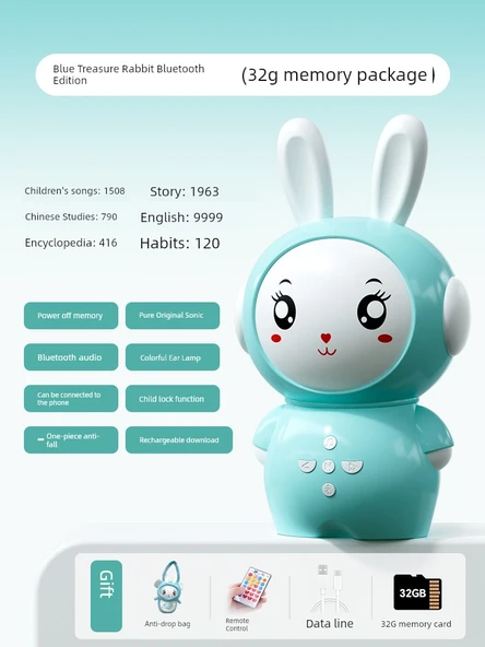 Mavi Hazine Tavşan Çocuk Hikaye Makinesi Bluetooth 32GB