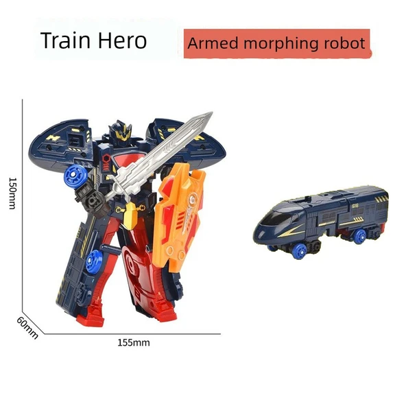 Dönüşen Robot Tren Oyuncağı - Mavi Tren 19cm Silahlı