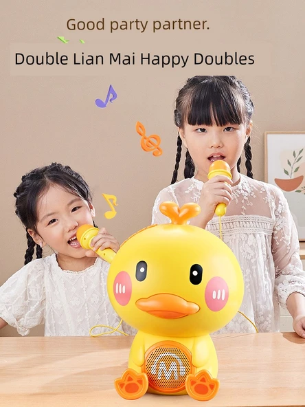 Sarı Ördek Karaoke Makinesi Çift Mikrofonlu Bluetooth Hoparlör - 2
