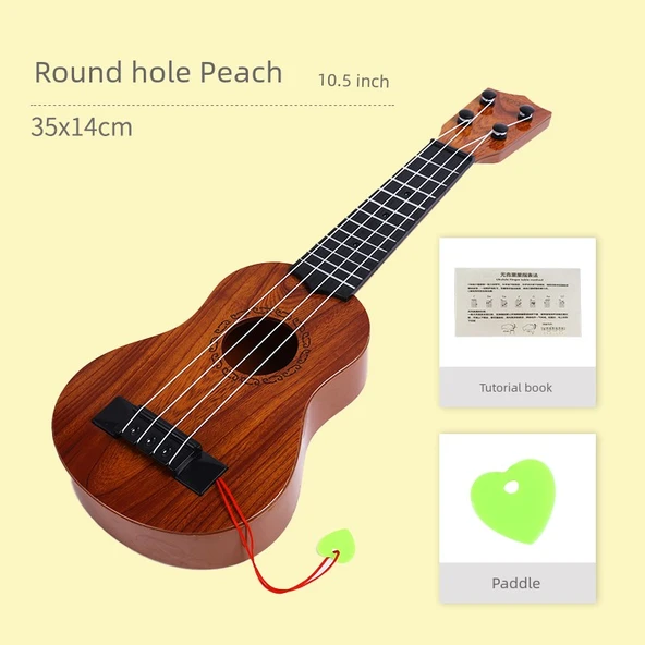 Çocuk Ukulele Gitar 34cm Yuvarlak Delikli Şeftali