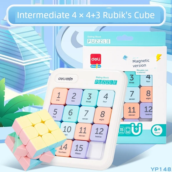Manyetik Çocuk Kaydırmalı Puzzle Seti - Dördüncü Seviye Huarong Yolu + Üçüncü Seviye Rubik Küpü