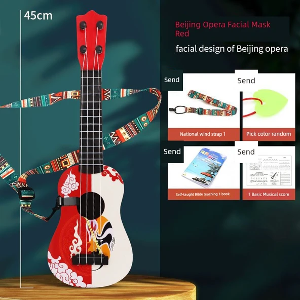 Çocuk Ukulele - 45cm Kırmızı Yüz Tasarımı - Yüksek Kalite