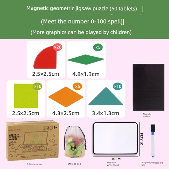 Manyetik Geometrik Yapı Blokları - 0-100 Sayılar (50 Parça)