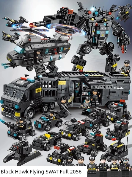 Polis Tankı Uçak Gemisi Yapı Oyuncakları - Büyük Black Hawk SWAT 2056 Parça Tam Set