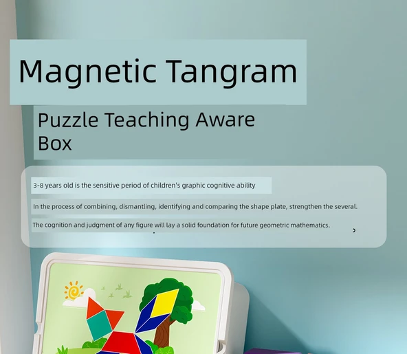 Manyetik Tangram Puzzle Seti - Çeşitli Tangram + 100 Sayma Çubuğu (Demir Kutulu) - 7