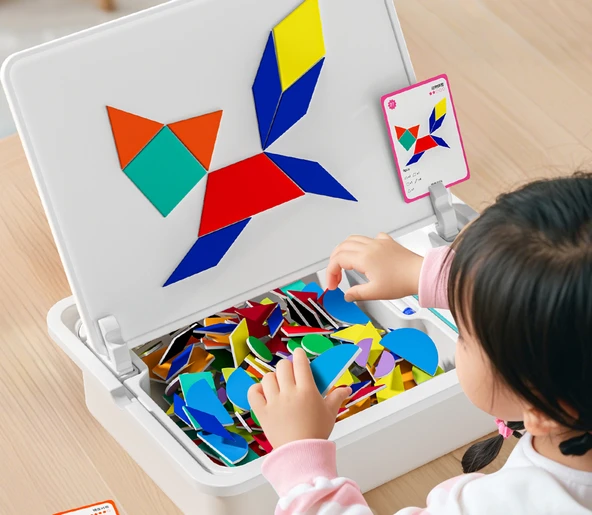 Manyetik Tangram Puzzle Seti - Çeşitli Tangram + 100 Sayma Çubuğu (Demir Kutulu) - 10