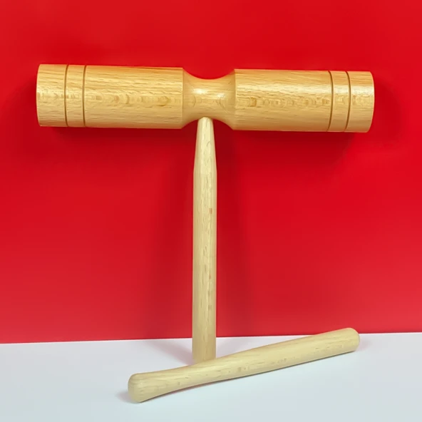 Ahşap Ton Bloğu Tek Zil Çubuklu Müzik Aleti - Kayın Oluksuz Çift Sesli Silindir