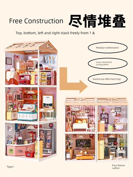 DIY Minyatür Dünya Yapı Taşları Oyuncak Model Ev - Sıcak Aile Yatak Odası - Resim 3