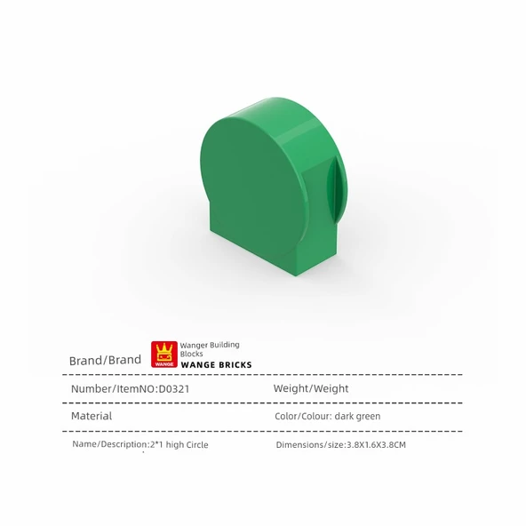 DIY Lokomotif Parçaları 2x1 Yüksek Yuvarlak Yapı Bloğu - Koyu Yeşil