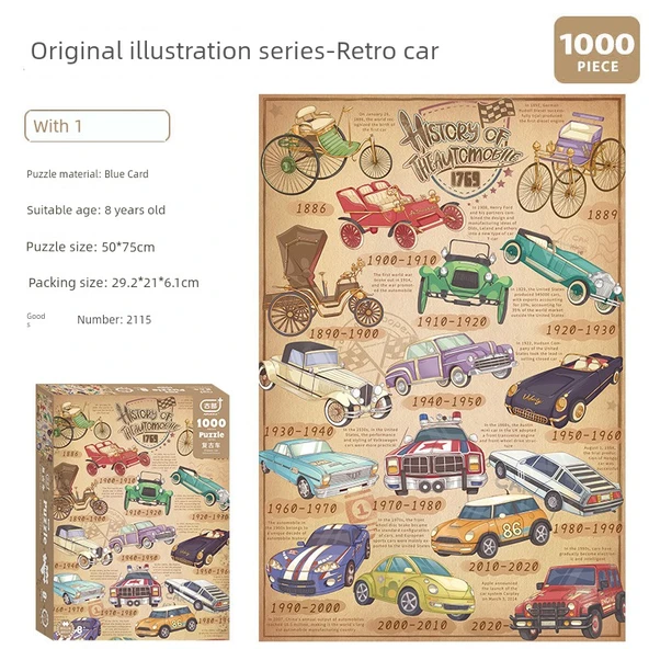 1000 Parça Yetişkin Yapboz - Retro Arabalar