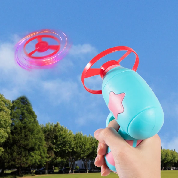 Çocuk Uçan Daire Tabanca Oyuncak Seti - Pembe - 1 Tabanca 10 Uçan Daire + 1 Işıklı Uçan Daire + 1 Işıklı Cayro - 3