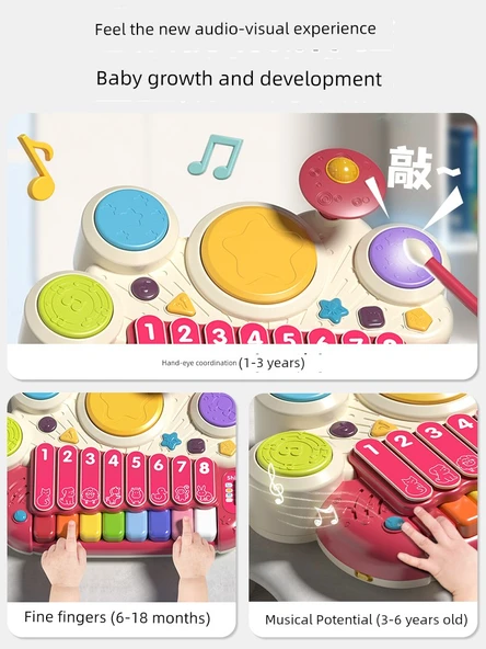 Elektronik Klavye ve Davul Seti - Göl Mavisi - Şarjlı - Hediye Kutulu - Resim 5