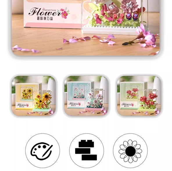 DIY Sukulent Saksı Yapı Taşları - Qimeng Çiçek Kutusu B [4 Kutu] 1280+ Parça - 11
