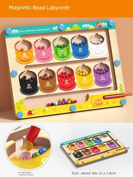 Montessori Labirent Oyuncak - Manyetik Sayı ve Renk Sınıflandırma Kalem Labirenti
