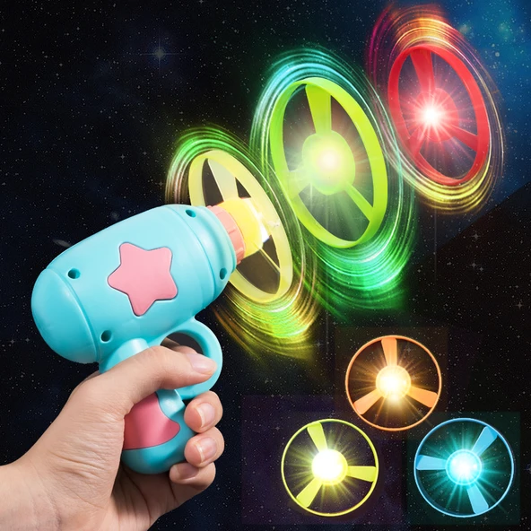 Çocuk Uçan Daire Tabanca Oyuncak Seti - Çift Tabanca - Mavi + Pembe - 2 Tabanca 10 UFO + 2 Işıklı UFO + 2 Işıklı Cayro - 5
