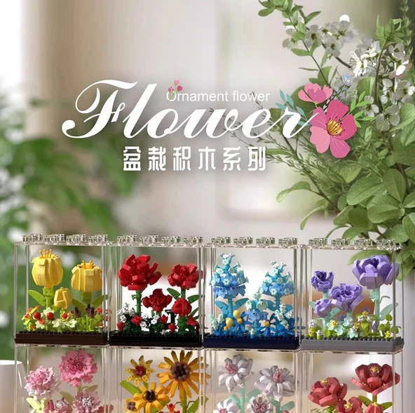 DIY Sukulent Saksı Yapı Taşları - Qimeng Çiçek Kutusu-Ayçiçeği Akrilik Kapaklı 350+ Parça - 7