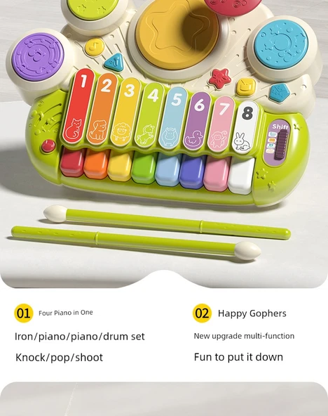 Elektronik Klavye ve Davul Seti - Göl Mavisi - Şarjlı - Hediye Kutulu - Resim 10