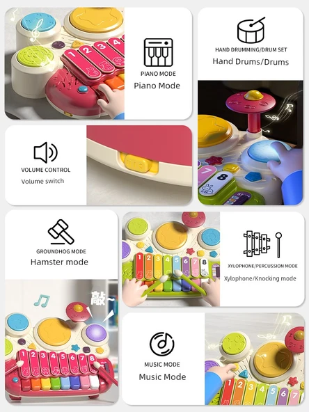 Elektronik Klavye ve Davul Seti - Göl Mavisi - Şarjlı - Hediye Kutulu - Resim 3