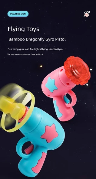 Çocuk Uçan Daire Tabanca Oyuncak Seti - Pembe - 1 Tabanca 5 Uçan Daire - 9