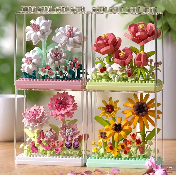 DIY Sukulent Saksı Yapı Taşları - Çiçek Kutusu Gizli Dil [4 Kutu] 2100+ Parça - 9