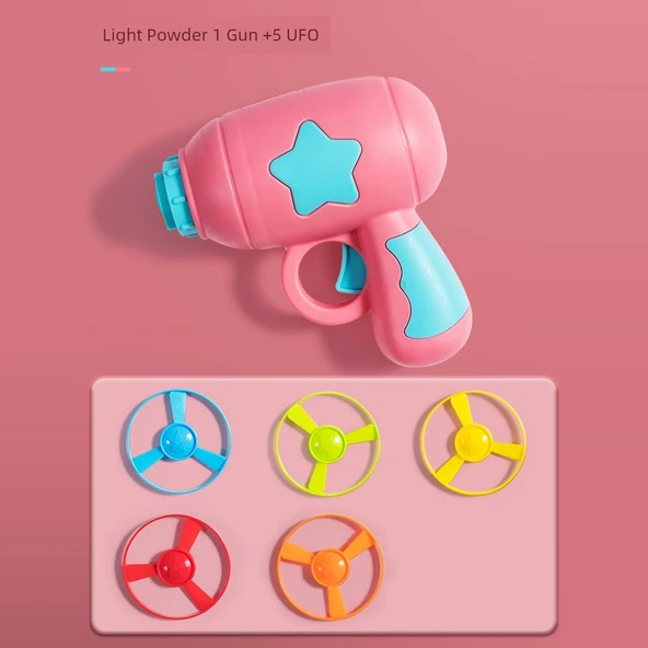 Çocuk Uçan Daire Tabanca Oyuncak Seti - Pembe - 1 Tabanca 5 Uçan Daire