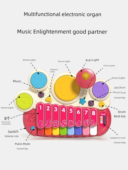 Elektronik Klavye ve Davul Seti - Göl Mavisi - Şarjlı - Hediye Kutulu - Resim 4