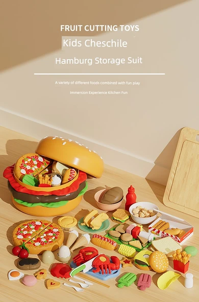 Çocuklar için Balık Tutma Oyuncak Seti - Hamburger Temalı - 70 Parça - 8