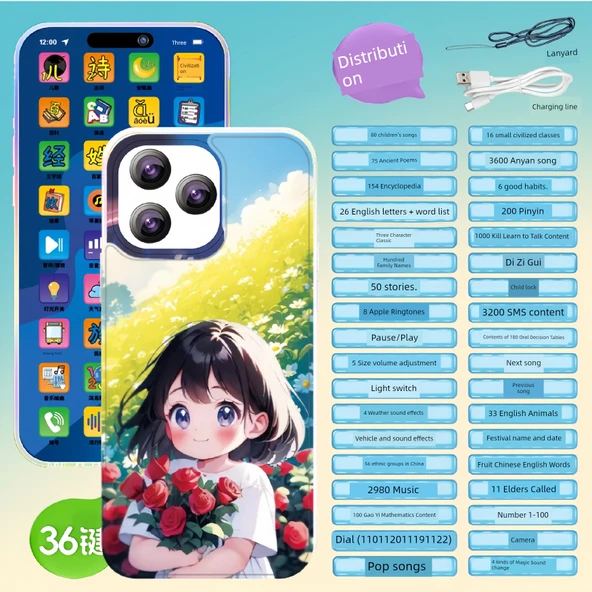 Çocuk Eğitici Oyuncak Telefon - 36 Tuşlu Kız Çocuk Model