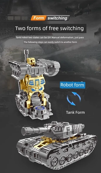 Dönüşebilen Parmak Jiro Tank Robot Oyuncak - Altın ve Gümüş - 9