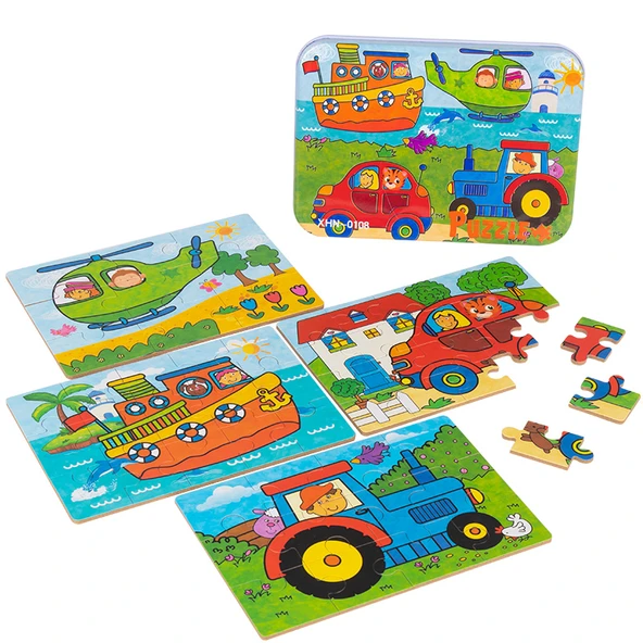 Ahşap 4'ü 1 Arada Puzzle Seti - Kirpi - 4