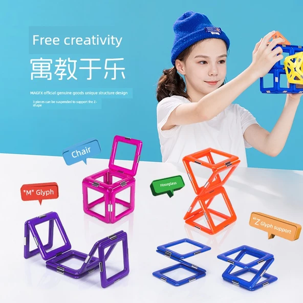 Manyetik Küp Blok Oyuncak - Mor Küp (6 Adet) - Resim 3