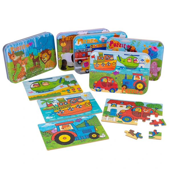 Ahşap 4'ü 1 Arada Puzzle Seti - Kirpi - 2