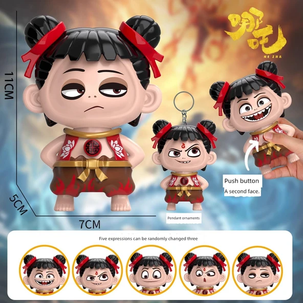 Sichuan Operası Yüz Değiştiren Oyuncak Bebek - 5'li Anahtarlıklı