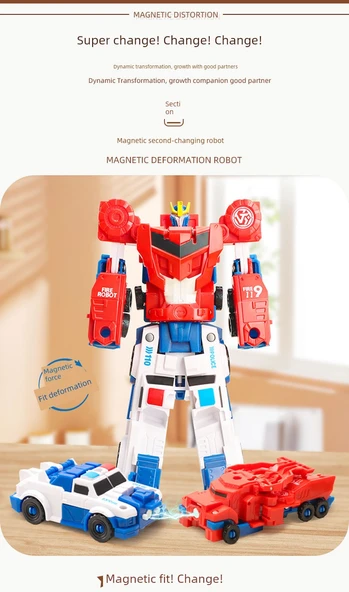 Manyetik Yamalı Dönüşen Araba Robot Oyuncak - 2'si 1 Arada Manyetik Dönüşen Robot - 8