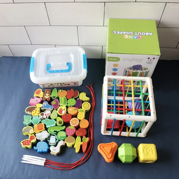 Montessori Oyuncak - 42 Hayvan Meyve + Kare Tabla