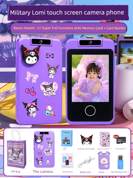 Çocuk Kamera Telefon Oyuncak Kulomi - 64G Hafıza Kartı Okuyuculu - 21 Fonksiyonlu