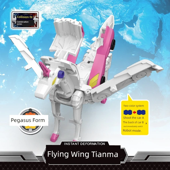 Kanatlı Tianma Dönüşen Pony Unicorn Araba Robot Oyuncak - Renkli Pembe - 3