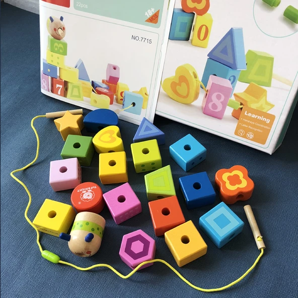 Montessori Oyuncak - Ahşap 20 Dijital Şekil Boncuk