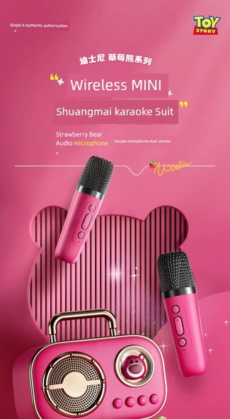 Çocuk Karaoke Mikrofonu - Minnie Pembe - Çift Mikrofon - 6