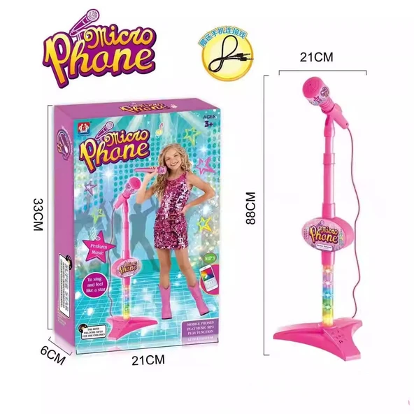 Çocuk Karaoke Mikrofon Seti - 3317A Üç Ayaklı Pembe