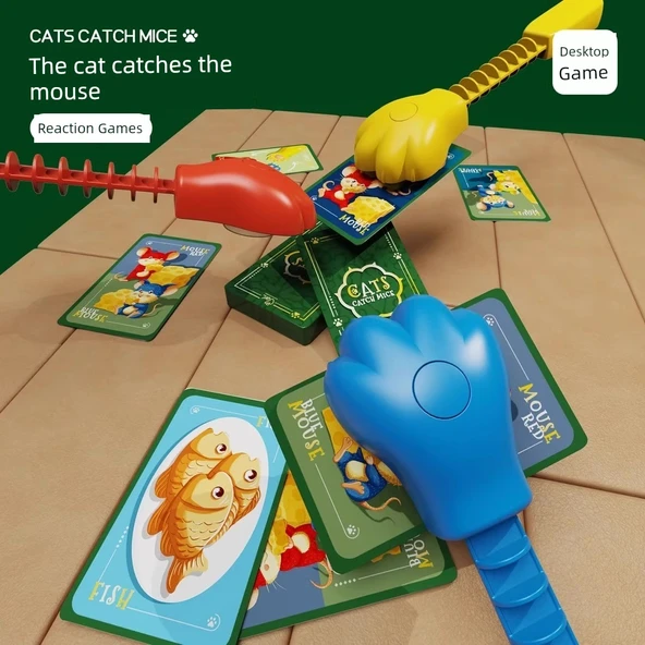 Çocuklar için Eğitici Oyuncak - 2 Set Kedi ve Fare Masa Oyunu [6 Kedi ve 72 Kart]