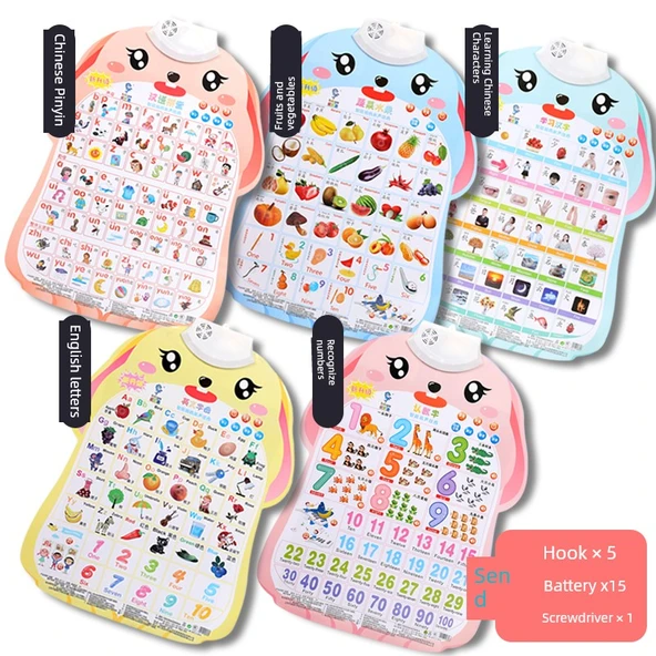 Çocuklar için Erken Eğitim Konuşan Fonetik Kitap - Set 5: Meyve + Pinyin + Çince Karakterler + İngilizce + Sayıları Öğrenme