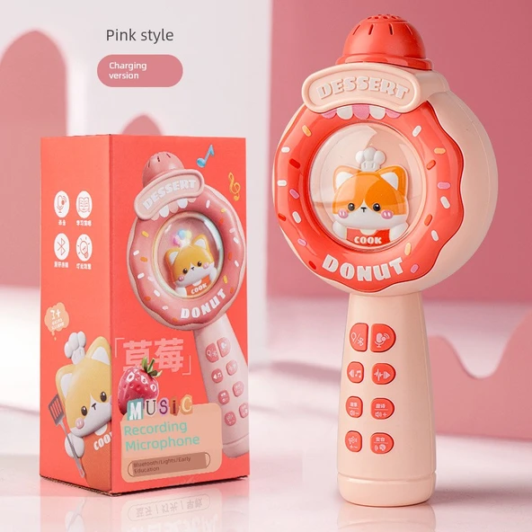Çocuk Bluetooth Karaoke Mikrofon - Pembe - Renkli Kutulu