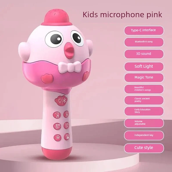 Çocuk Karaoke Makinesi - Moe Tavuk Mikrofon Pembe