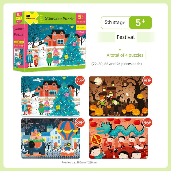 Merdiven Çocuk Puzzle - Basamaklı Puzzle Aşama 5 (Festival)