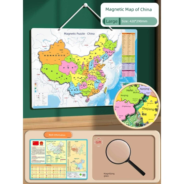 Manyetik Dünya Haritası Puzzle - Büyük Boy Çin Yapbozu ve Harita Kitabı - Resim 11