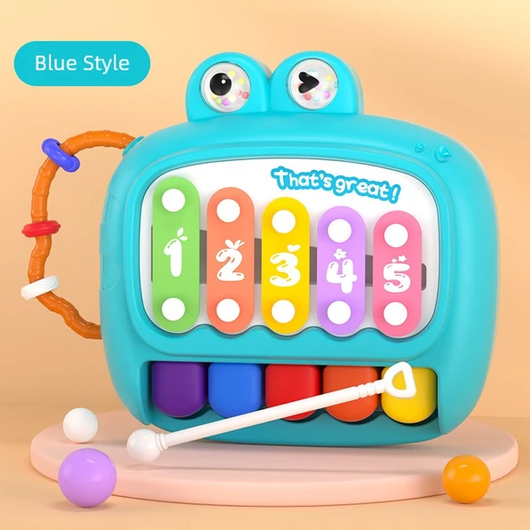 Çocuk Müzik Oyuncakları Piyano Ksilofon Puzzle Sekiz Tonlu - Mavi Akordeon