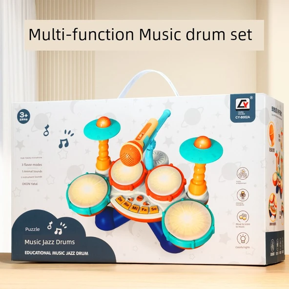 Çocuk Müzik Oyuncak Davul Seti - Şarjlı - Dört Taraflı - Miks Davul Modu - Resim 2