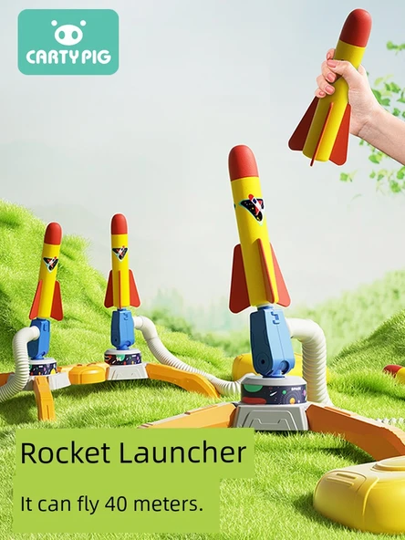 Çocuk Roket Fırlatıcı Oyuncak Seti - Çiftli Fırlatıcı + 4 Işıklı Roket + 4 Işıklı Uçak - 2